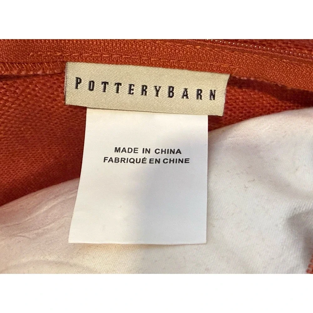 2x Pottery Barn 20x20 Linen Pillows Coral Terracotta Unique Sage Jute Trim Zip